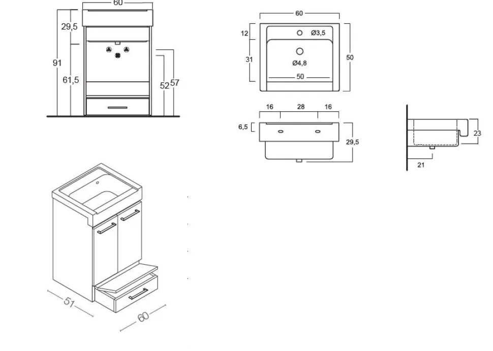 Bagno monoblocco Lavarredo 2 ante e 1 cassetto disponibile in vari colori