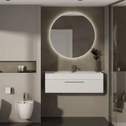 Bagno monoblocco sospeso 1 cassettone e lavabo in ceramica disponibile in vari colori