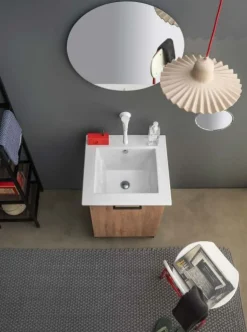 Bagno monoblocco un anta con lavabo in ceramica con doppia profondità