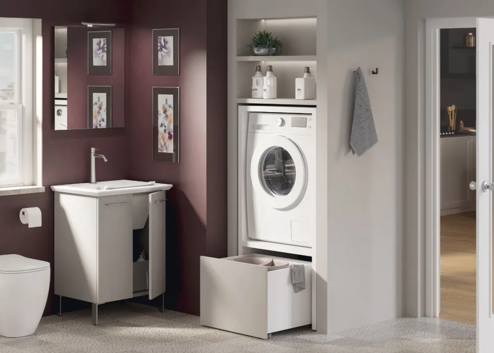 Bagno monoblocco un anta con lavabo in ceramica con doppia profondità
