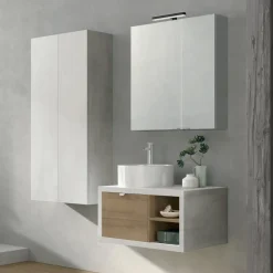 Bagno sospeso con cassetto e vani a giorno lavabo in appoggio Domus disponibile in 4 colori