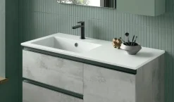 Bagno sospeso un anta e due cassetti con maniglia a gola Manu disponibile in 5 colori