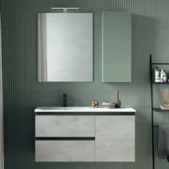 Bagno sospeso un anta e due cassetti con maniglia a gola Manu disponibile in 5 colori