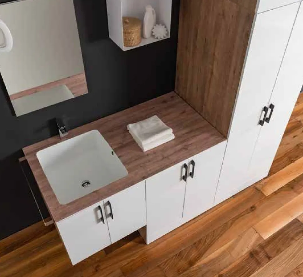 Bagno Totus con colonna coprilavatrice disponibile in vari colori