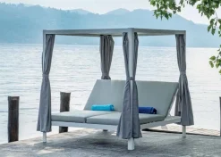 Baldacchino Daybed Matrimoniale struttura in Alluminio Bianco e Tessuti Grigio Chiaro