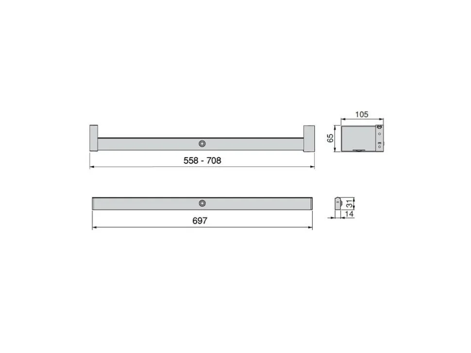 Barra Appendiabiti per armadi con luce LED Castor, batteria estraibile e sensore di movimento,in Tecnoplastica e alluminio