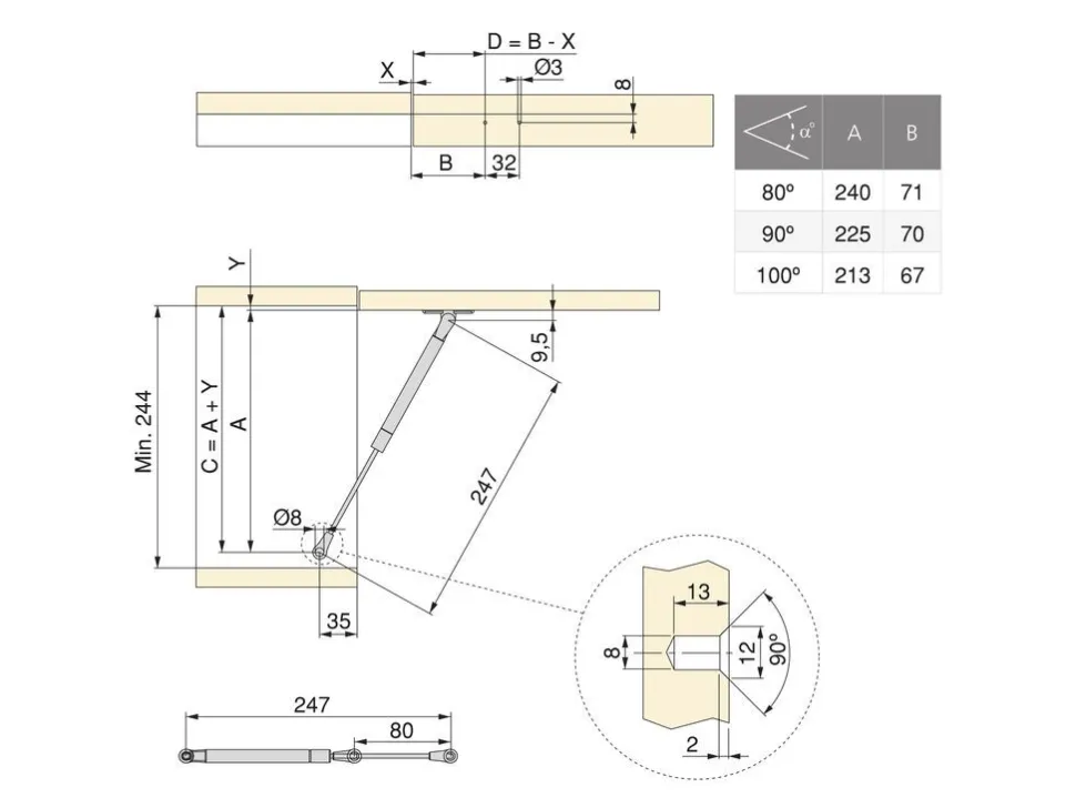Braccetto per porta elevabile Thin, diametro 12 mm, con agganci, 5 kg, Acciaio e Tecnoplastica, Verniciato nichel opaco