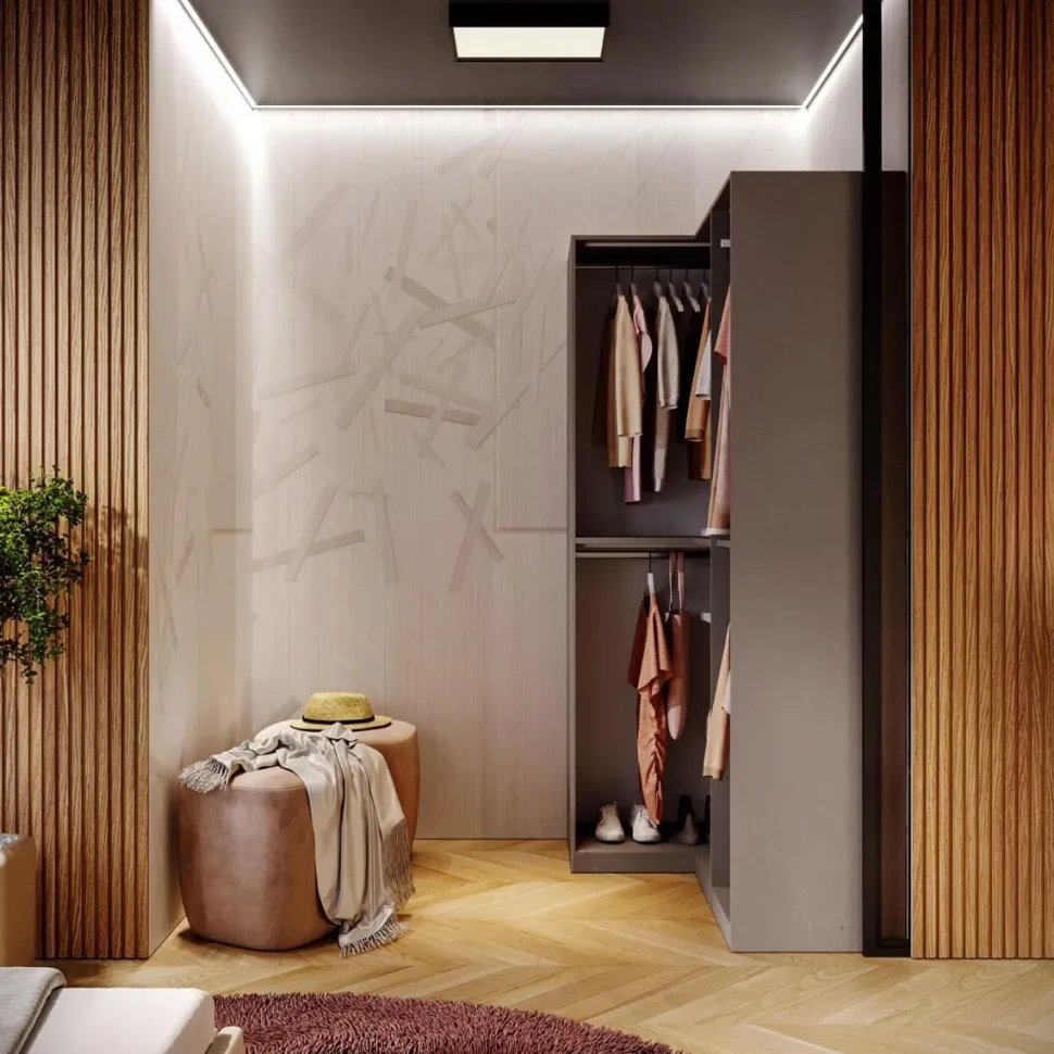 Cabina armadio angolare a vista componibile 147x240 finitura Cashmere disponibile in 4 colori