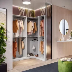 Cabina armadio angolare a vista finitura Cashmere disponibile in 4 colori