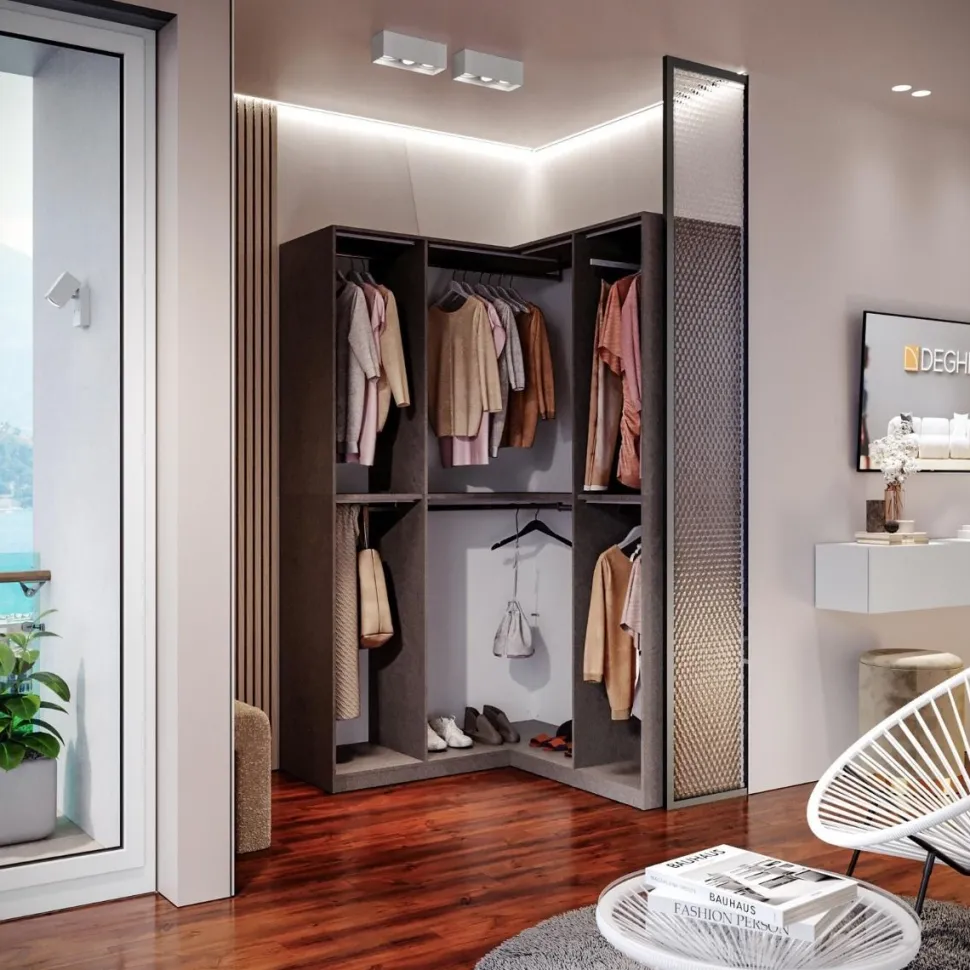 Cabina armadio a vista angolare componibile 145x240 finitura Bronzo disponibile in 4 colori