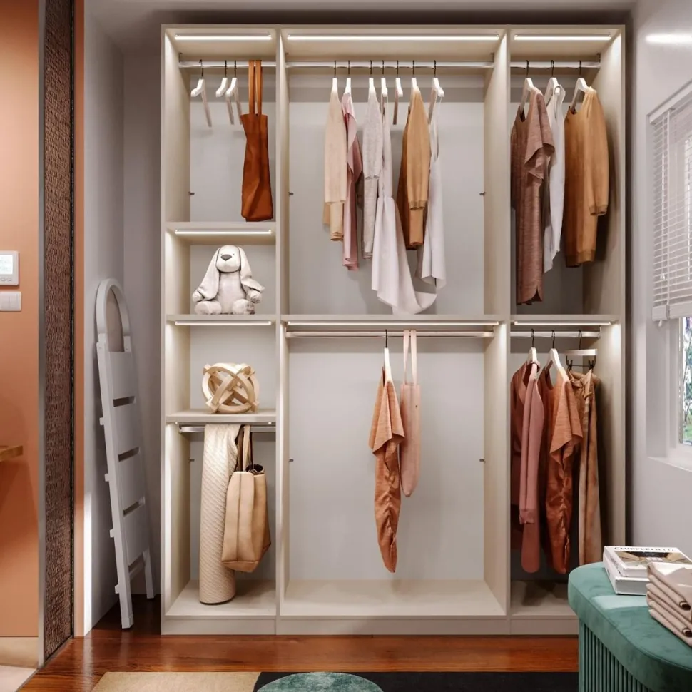 Cabina armadio lineare a vista L 183 finitura Cashmere disponibile in 4 colori
