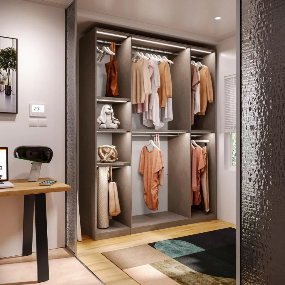 Cabina armadio lineare a vista L 183 finitura Cashmere disponibile in 4 colori