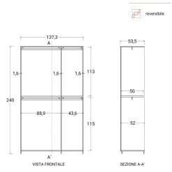 Cabina armadio lineare a vista L 137,2 disponibile in 4 colori