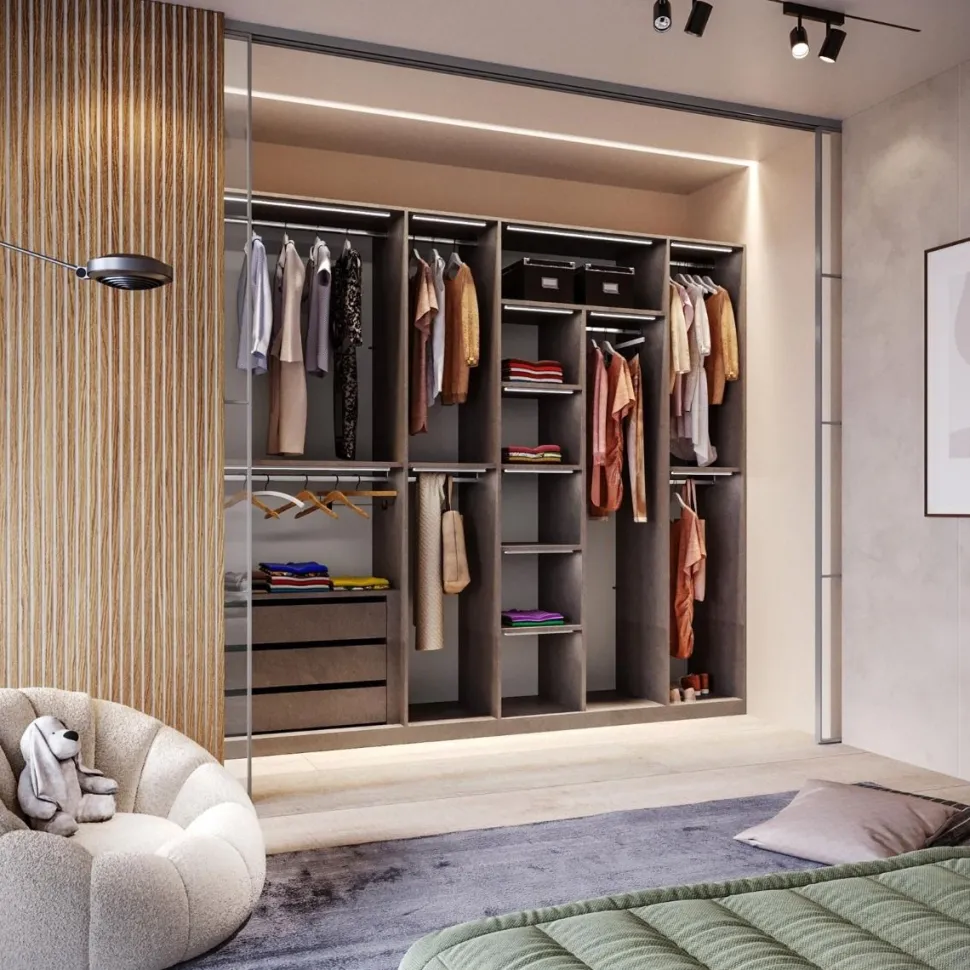 Cabina armadio lineare componibile 273x240h finitura Cashmere disponibile in 4 colori