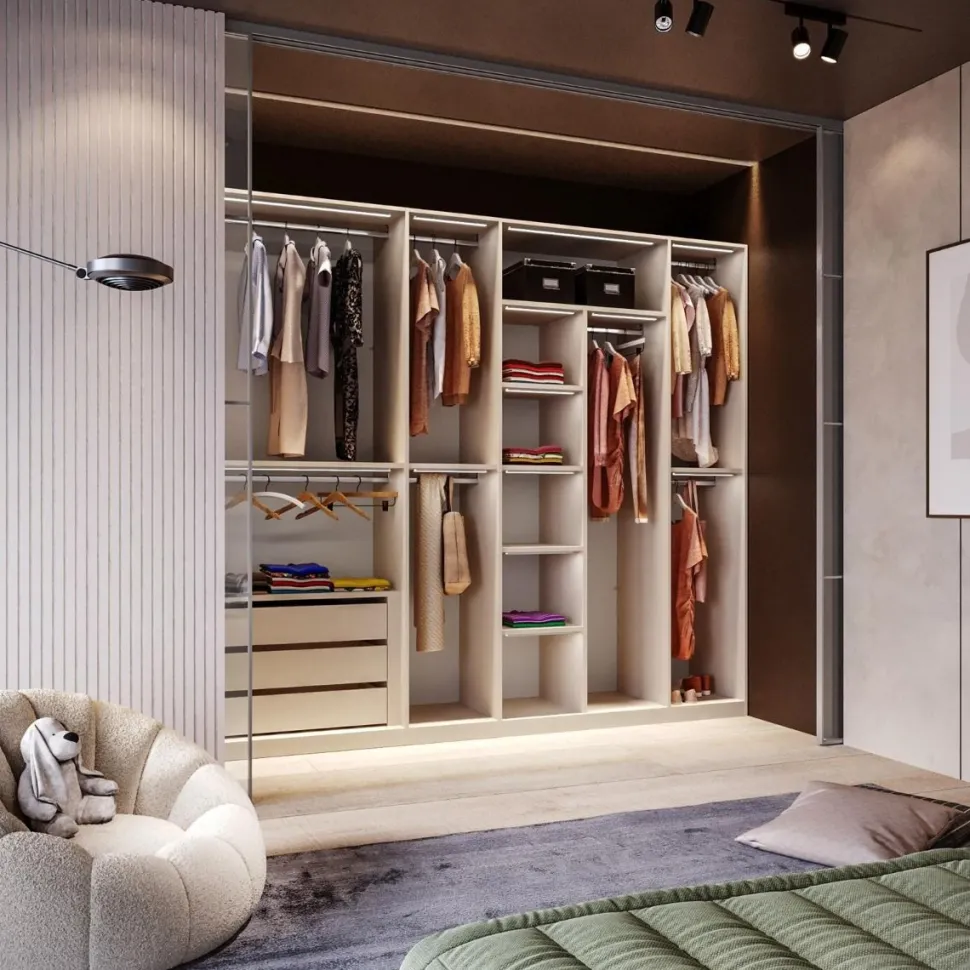 Cabina armadio lineare componibile 273x240h finitura Cashmere disponibile in 4 colori