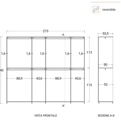 Cabina armadio lineare componibile 273x240h finitura Cashmere disponibile in 4 colori
