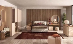 Camera matrimoniale completa con armadio scorrevole e Letto contenitore finitura Cashmere e Noce