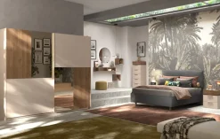 Camera matrimoniale con armadio scorrevole Melany linea Chèrie in finitura Cashmere e Rovere Mercure
