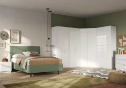 Camera matrimoniale con armadio battente ad angolo Alan linea Chèrie in finitura Bianco Lucido