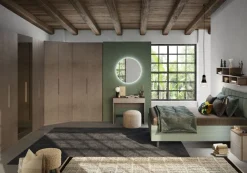 Camera matrimoniale con armadio ad angolo battente Ingrid linea Chèrie in finitura Bronzo e Rovere Mercure
