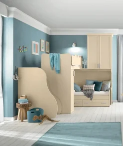 Cameretta angolare a soppalco Nina linea Omega disponibile in vari colori
