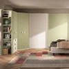Cameretta angolare moderna con armadio scorrevole e battente Bianco opaco e Verde Pistacchio