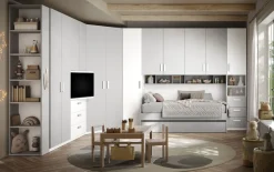 Cameretta a ponte angolare moderna Bianco opaco e Grigio chiaro