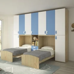 Cameretta a ponte doppia Frido linea Colorfull finitura Bianco e Avio