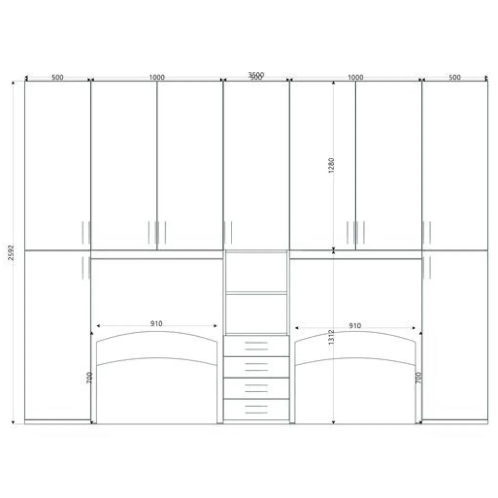 Cameretta a ponte doppia Frido linea Colorfull finitura Bianco e Avio