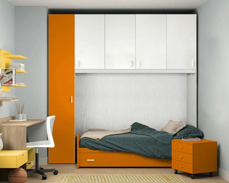 Cameretta a Ponte Moderna Componibile H 229cm (Colori, Altezze e Letto Personalizzabili)
