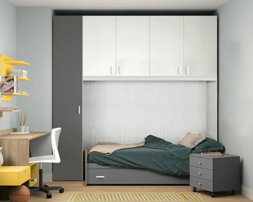 Cameretta a Ponte Moderna Componibile H 229cm (Colori, Altezze e Letto Personalizzabili)