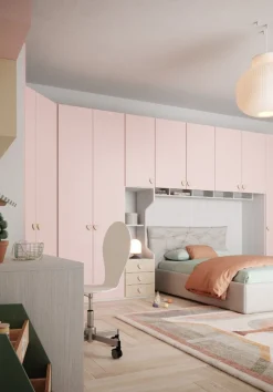 Cameretta a ponte Sun linea Fly in finitura Frassino Nuvola,Rosa Antico e Visone