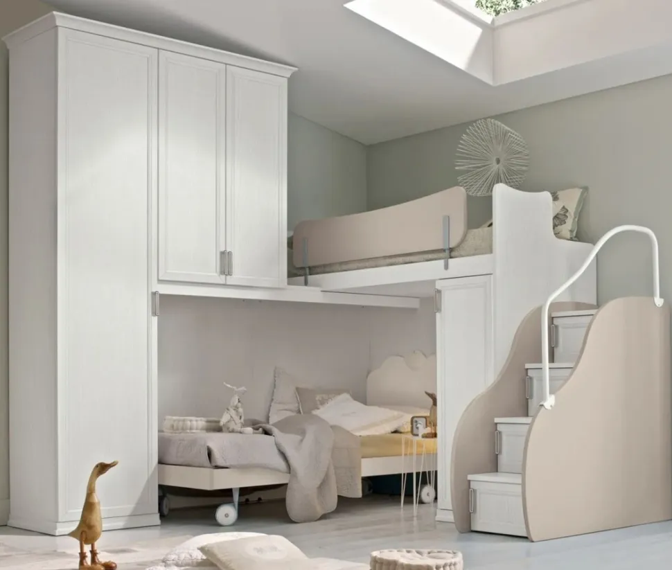 Cameretta a soppalco angolare Lisa linea Omega disponibile in vari colori