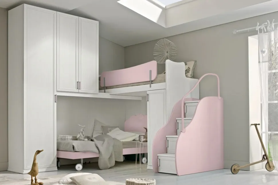 Cameretta a soppalco angolare Lisa linea Omega disponibile in vari colori
