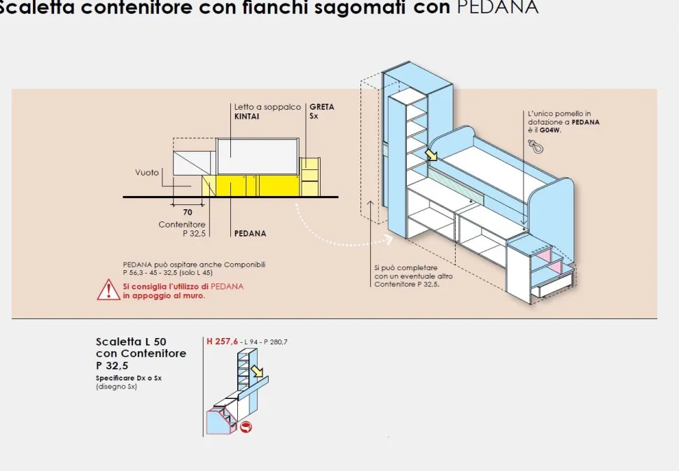 Cameretta a soppalco con corridoio disponibile in vari colori