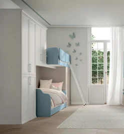 Cameretta a soppalco con rete a doghe ribaltabile Melania linea Omega disponibile in vari colori