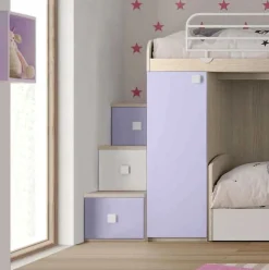 Cameretta a soppalco Enea linea Fly finitura Cenere Wood e Malva
