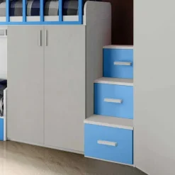 Cameretta a soppalco Paride linea Fly finitura Nuvola Frassino, Calce e Avio