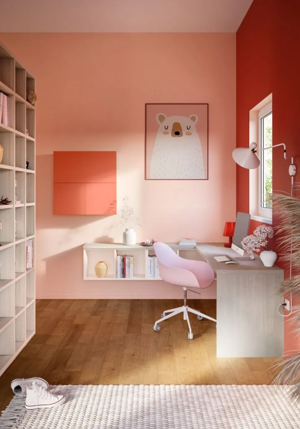 Cameretta completa Amy linea Colorfull finitura Cenere Wood, Coral e Princess