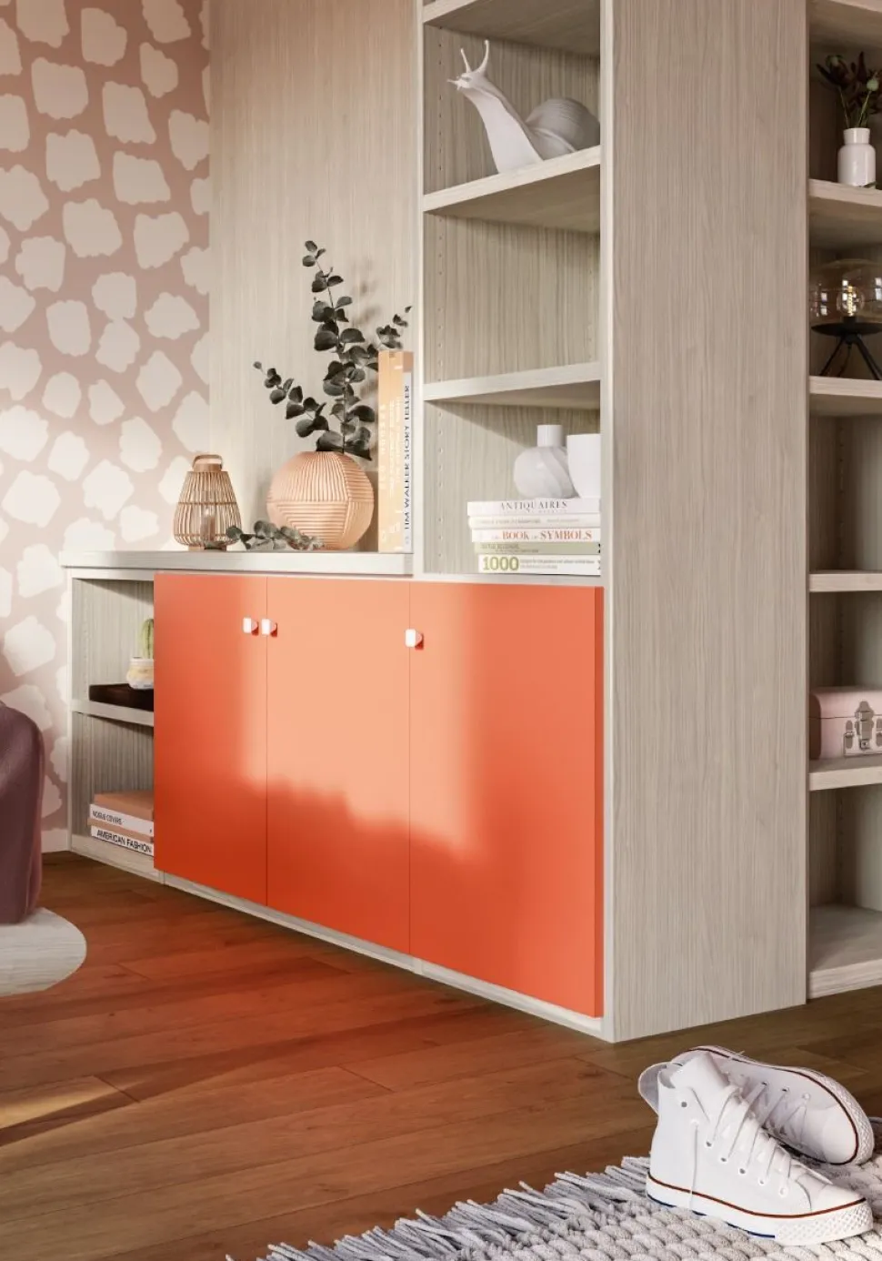 Cameretta completa Amy linea Colorfull finitura Cenere Wood, Coral e Princess
