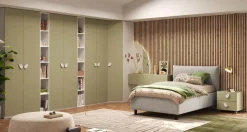 Cameretta completa con armadiatura Battente,Librerie e Cabina Angolare finitura Verde pistacchio