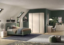 Cameretta completa con armadio battente Debora in finitura Cashmere e Antracite