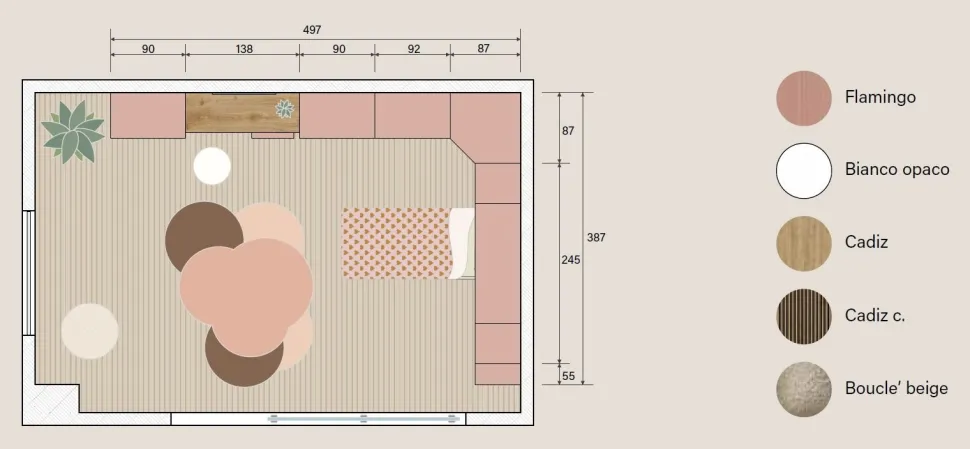 Cameretta completa con ponte angolare e Cabina armadio Bianco Opaco e Rosa Flamingo