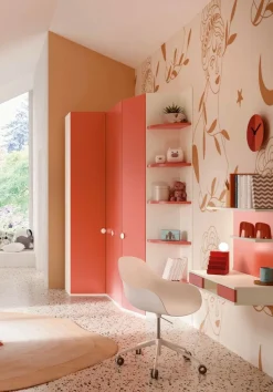 Cameretta completa doppia Ary linea Colorfull finitura Bianco e Coral