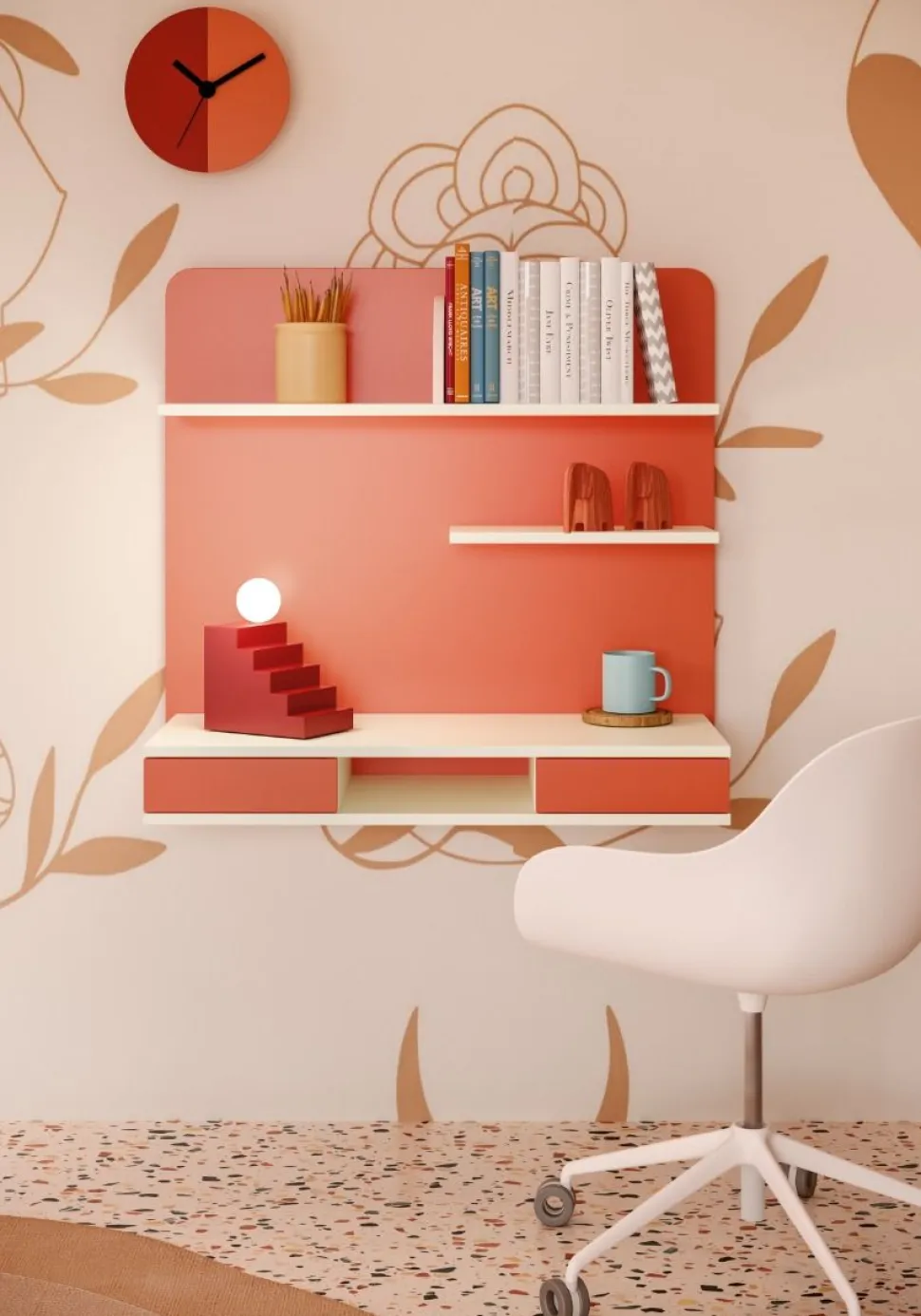 Cameretta completa doppia Ary linea Colorfull finitura Bianco e Coral