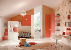 Cameretta completa doppia Ary linea Colorfull finitura Bianco e Coral