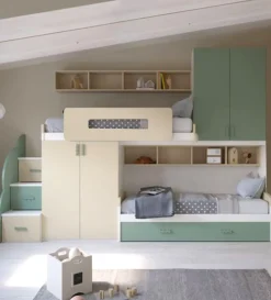 Cameretta completa doppia Banny Lite linea Colorfull finitura Salvia e Panna