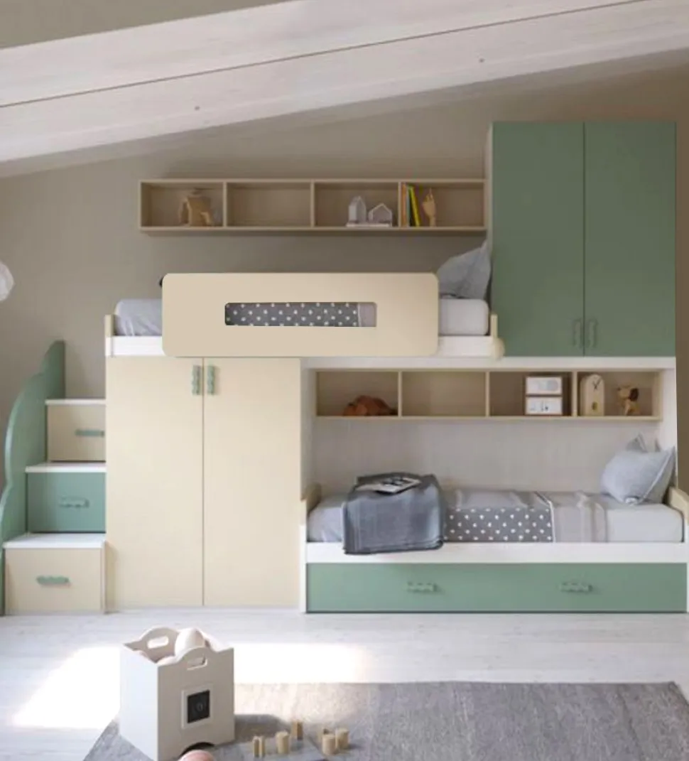 Cameretta completa doppia Banny Lite linea Colorfull finitura Salvia e Panna