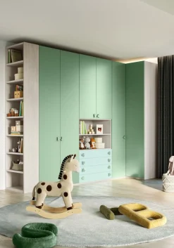 Cameretta completa Dudi linea Colorfull finitura Cenere Wood, Bianco, Salvia e Lattementa