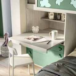 Cameretta completa Dudi linea Colorfull finitura Cenere Wood, Bianco, Salvia e Lattementa